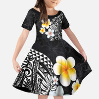 Hawaiian Hibiscus and Plumeria Polynesian Tribal Tattoo Family Matching Mermaid Dress and Hawaiian Shirt Black Color LT03 Daughter's Dress Black - Polynesian Pride