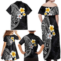 Hawaiian Hibiscus and Plumeria Polynesian Tribal Tattoo Family Matching Off Shoulder Maxi Dress and Hawaiian Shirt Black Color LT03 - Polynesian Pride