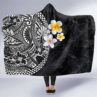 Hawaiian Hibiscus and Plumeria Polynesian Tribal Tattoo Hooded Blanket Black Color LT03 One Size Black - Polynesian Pride