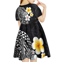 Hawaiian Hibiscus and Plumeria Polynesian Tribal Tattoo Kid Short Sleeve Dress Black Color LT03 - Polynesian Pride
