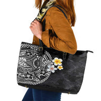 Hawaiian Hibiscus and Plumeria Polynesian Tribal Tattoo Leather Tote Bag Black Color LT03 Black - Polynesian Pride