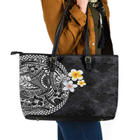 Hawaiian Hibiscus and Plumeria Polynesian Tribal Tattoo Leather Tote Bag Black Color LT03 - Polynesian Pride