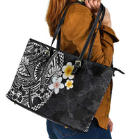 Hawaiian Hibiscus and Plumeria Polynesian Tribal Tattoo Leather Tote Bag Black Color LT03 - Polynesian Pride