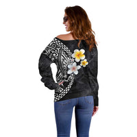 Hawaiian Hibiscus and Plumeria Polynesian Tribal Tattoo Off Shoulder Sweater Black Color LT03 - Polynesian Pride