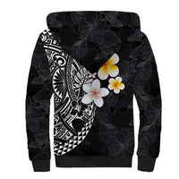 Hawaiian Hibiscus and Plumeria Polynesian Tribal Tattoo Sherpa Hoodie Black Color LT03 - Polynesian Pride