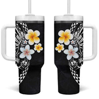Hawaiian Hibiscus and Plumeria Polynesian Tribal Tattoo Tumbler With Handle Black Color LT03 One Size: 40 oz Black - Polynesian Pride