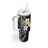 Hawaiian Hibiscus and Plumeria Polynesian Tribal Tattoo Tumbler With Handle Black Color LT03 - Polynesian Pride