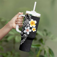 Hawaiian Hibiscus and Plumeria Polynesian Tribal Tattoo Tumbler With Handle Black Color LT03 - Polynesian Pride