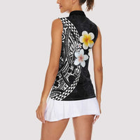 Hawaiian Hibiscus and Plumeria Polynesian Tribal Tattoo Women Sleeveless Polo Shirt Black Color LT03 - Polynesian Pride
