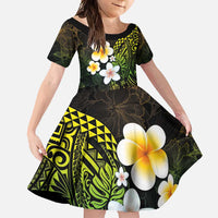 Hawaiian Hibiscus and Plumeria Polynesian Tribal Tattoo Family Matching Tank Maxi Dress and Hawaiian Shirt Reggae Color LT03 Daughter's Dress Reggae - Polynesian Pride