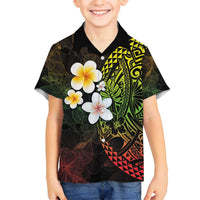 Hawaiian Hibiscus and Plumeria Polynesian Tribal Tattoo Family Matching Tank Maxi Dress and Hawaiian Shirt Reggae Color LT03 Son's Shirt Reggae - Polynesian Pride