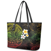 Hawaiian Hibiscus and Plumeria Polynesian Tribal Tattoo Leather Tote Bag Reggae Color LT03 - Polynesian Pride