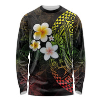 Hawaiian Hibiscus and Plumeria Polynesian Tribal Tattoo Long Sleeve Shirt Reggae Color LT03 Unisex Reggae - Polynesian Pride