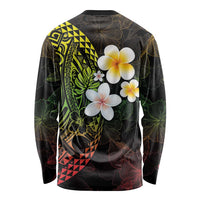 Hawaiian Hibiscus and Plumeria Polynesian Tribal Tattoo Long Sleeve Shirt Reggae Color LT03 - Polynesian Pride