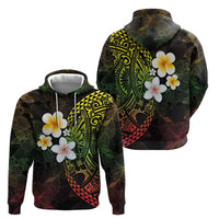 Hawaiian Hibiscus and Plumeria Polynesian Tribal Tattoo Zip Hoodie Reggae Color LT03 - Polynesian Pride