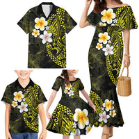 Hawaiian Hibiscus and Plumeria Polynesian Tribal Tattoo Family Matching Mermaid Dress and Hawaiian Shirt Yellow Color LT03 - Polynesian Pride