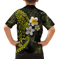 Hawaiian Hibiscus and Plumeria Polynesian Tribal Tattoo Family Matching Off Shoulder Short Dress and Hawaiian Shirt Yellow Color LT03 - Polynesian Pride