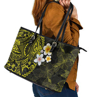 Hawaiian Hibiscus and Plumeria Polynesian Tribal Tattoo Leather Tote Bag Yellow Color LT03 - Polynesian Pride