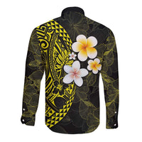 Hawaiian Hibiscus and Plumeria Polynesian Tribal Tattoo Long Sleeve Button Shirt Yellow Color LT03 - Polynesian Pride