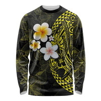 Hawaiian Hibiscus and Plumeria Polynesian Tribal Tattoo Long Sleeve Shirt Yellow Color LT03 Unisex Yellow - Polynesian Pride