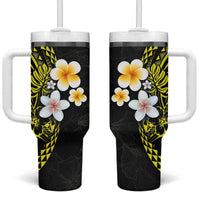 Hawaiian Hibiscus and Plumeria Polynesian Tribal Tattoo Tumbler With Handle Yellow Color LT03 One Size: 40 oz Yellow - Polynesian Pride