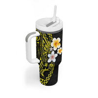 Hawaiian Hibiscus and Plumeria Polynesian Tribal Tattoo Tumbler With Handle Yellow Color LT03 - Polynesian Pride