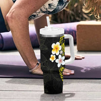 Hawaiian Hibiscus and Plumeria Polynesian Tribal Tattoo Tumbler With Handle Yellow Color LT03 - Polynesian Pride