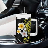 Hawaiian Hibiscus and Plumeria Polynesian Tribal Tattoo Tumbler With Handle Yellow Color LT03 - Polynesian Pride