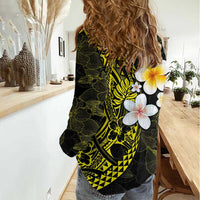 Hawaiian Hibiscus and Plumeria Polynesian Tribal Tattoo Women Casual Shirt Yellow Color LT03 - Polynesian Pride