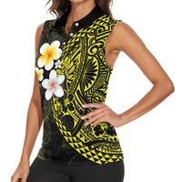 Hawaiian Hibiscus and Plumeria Polynesian Tribal Tattoo Women Sleeveless Polo Shirt Yellow Color LT03 - Polynesian Pride