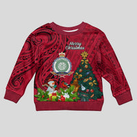 Niue Christmas Kid Ugly Christmas Sweater Coat of Arms and Polynesian Tattoo Xmas Element Christmas Red Vibe LT03 Kid Red - Polynesian Pride
