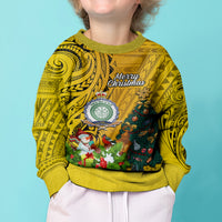 Niue Christmas Kid Ugly Christmas Sweater Coat of Arms and Polynesian Tattoo Xmas Element Christmas Yellow Vibe LT03 - Polynesian Pride