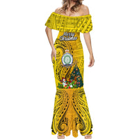 Personalised Niue Christmas Mermaid Dress Coat of Arms and Polynesian Tattoo Xmas Element Christmas Yellow Vibe LT03 - Polynesian Pride