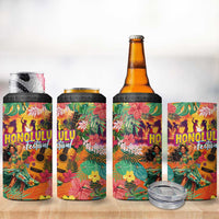 Hawaiian Honolulu Festival 4 in 1 Can Cooler Tumbler Hawaiian Identity - Hula Dancer and Ukulele Tropical Plants Style LT03 - Polynesian Pride