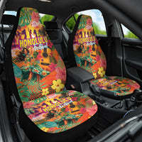 Hawaiian Honolulu Festival Car Seat Cover Hawaiian Identity - Hula Dancer and Ukulele Tropical Plants Style LT03 One Size Orange - Polynesian Pride