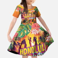 Hawaiian Honolulu Festival Family Matching Mermaid Dress and Hawaiian Shirt Hawaiian Identity - Hula Dancer and Ukulele Tropical Plants Style LT03 Daughter's Dress Orange - Polynesian Pride
