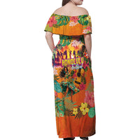 Hawaiian Honolulu Festival Family Matching Off Shoulder Maxi Dress and Hawaiian Shirt Hawaiian Identity - Hula Dancer and Ukulele Tropical Plants Style LT03 - Polynesian Pride