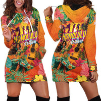Hawaiian Honolulu Festival Hoodie Dress Hawaiian Identity - Hula Dancer and Ukulele Tropical Plants Style LT03 - Polynesian Pride