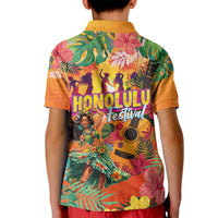 Hawaiian Honolulu Festival Kid Polo Shirt Hawaiian Identity - Hula Dancer and Ukulele Tropical Plants Style LT03 - Polynesian Pride