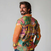 Hawaiian Honolulu Festival Long Sleeve Polo Shirt Hawaiian Identity - Hula Dancer and Ukulele Tropical Plants Style LT03 - Polynesian Pride