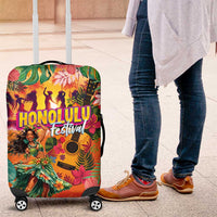 Hawaiian Honolulu Festival Luggage Cover Hawaiian Identity - Hula Dancer and Ukulele Tropical Plants Style LT03 Orange - Polynesian Pride