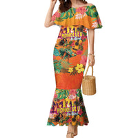 Hawaiian Honolulu Festival Mermaid Dress Hawaiian Identity - Hula Dancer and Ukulele Tropical Plants Style LT03 Women Orange - Polynesian Pride