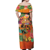 Hawaiian Honolulu Festival Off Shoulder Maxi Dress Hawaiian Identity - Hula Dancer and Ukulele Tropical Plants Style LT03 - Polynesian Pride