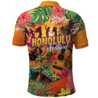 Hawaiian Honolulu Festival Polo Shirt Hawaiian Identity - Hula Dancer and Ukulele Tropical Plants Style LT03 - Polynesian Pride