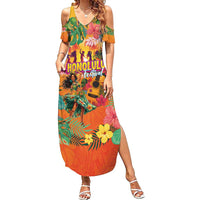 Hawaiian Honolulu Festival Summer Maxi Dress Hawaiian Identity - Hula Dancer and Ukulele Tropical Plants Style LT03 Women Orange - Polynesian Pride