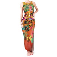Hawaiian Honolulu Festival Tank Maxi Dress Hawaiian Identity - Hula Dancer and Ukulele Tropical Plants Style LT03 Women Orange - Polynesian Pride