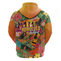 Hawaiian Honolulu Festival Zip Hoodie Hawaiian Identity - Hula Dancer and Ukulele Tropical Plants Style LT03 - Polynesian Pride