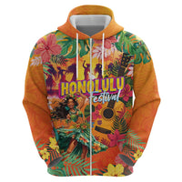 Hawaiian Honolulu Festival Zip Hoodie Hawaiian Identity - Hula Dancer and Ukulele Tropical Plants Style LT03 - Polynesian Pride