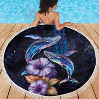 Hawaiian Whales Love Couple Beach Blanket Hibiscus and Kakau Art Tattoo Night Sky Vibe LT03 - Polynesian Pride
