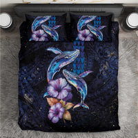 Hawaiian Whales Love Couple Bedding Set Hibiscus and Kakau Art Tattoo Night Sky Vibe LT03 Navy - Polynesian Pride